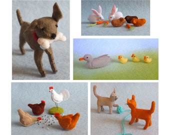5 Animal and Bird Kit Combo- dog, cats, chickens, guinea pigs, bunnies, ducks FREE SHIPPING