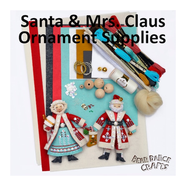Santa and Mrs. Claus more BLING Ornament SUPPLIES for mmmcrafts (pattern not included)- 100% felt, sequins, beads, materials