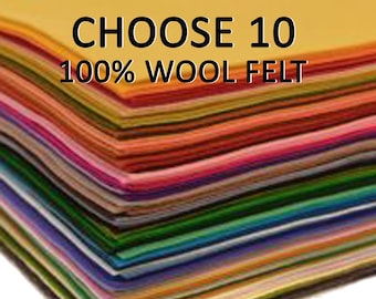 100% Pure Classic Wool Felt - 10 sheets -You Pick the Colours