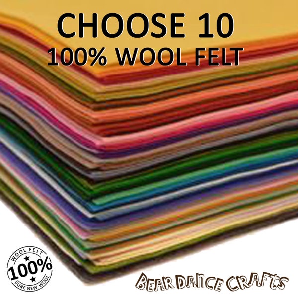 100% Pure Classic Wool Felt - 10 sheets -You Pick the Colours