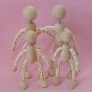 Bendy Doll Bases Family of 4 - dollhouse doll base, wood figures, rope doll, imaginative