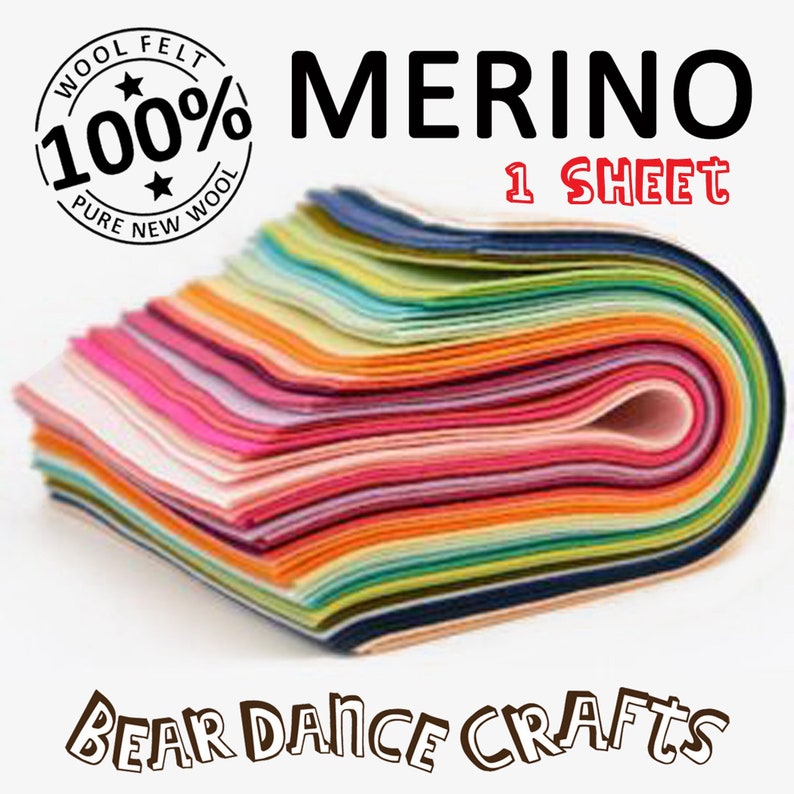 100% Pure Merino Wool Felt You Choose 1 One 20 x 30 cm sheet approx 9 x 12 image 1