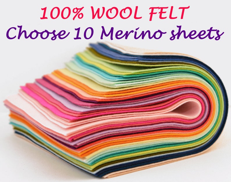 100 Merino Wool Felt 10 Sheets you Pick the Colours Etsy Canada