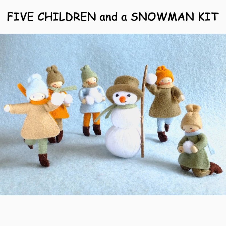 Five Children and a Snowman Kit winter, holiday, scene, pattern, sewing, decoration, DIY image 1