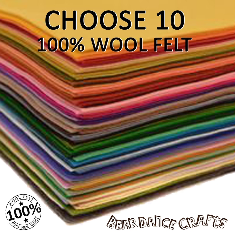 100% Pure Classic Wool Felt 10 sheets You Pick the Colours image 1