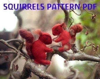 SQUIRRELS PATTERN PDF, wool felt sewing pattern, no materials included.