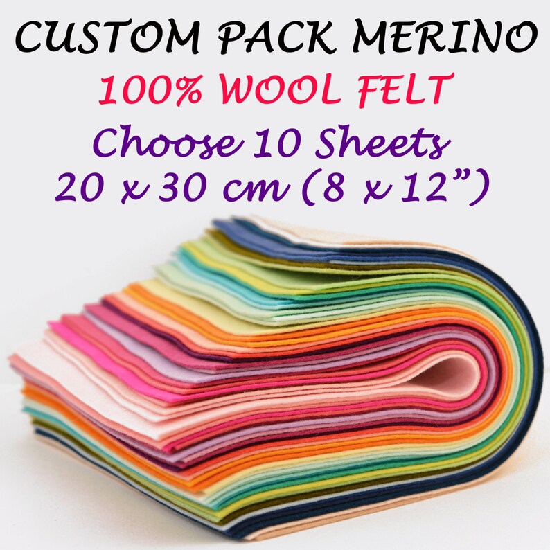 100 Merino Wool Felt 10 Sheets you Pick the Colours Etsy
