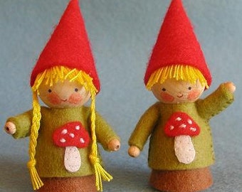 Two Little AUTUMN Gnomes KIT - mushroom forest felt craft