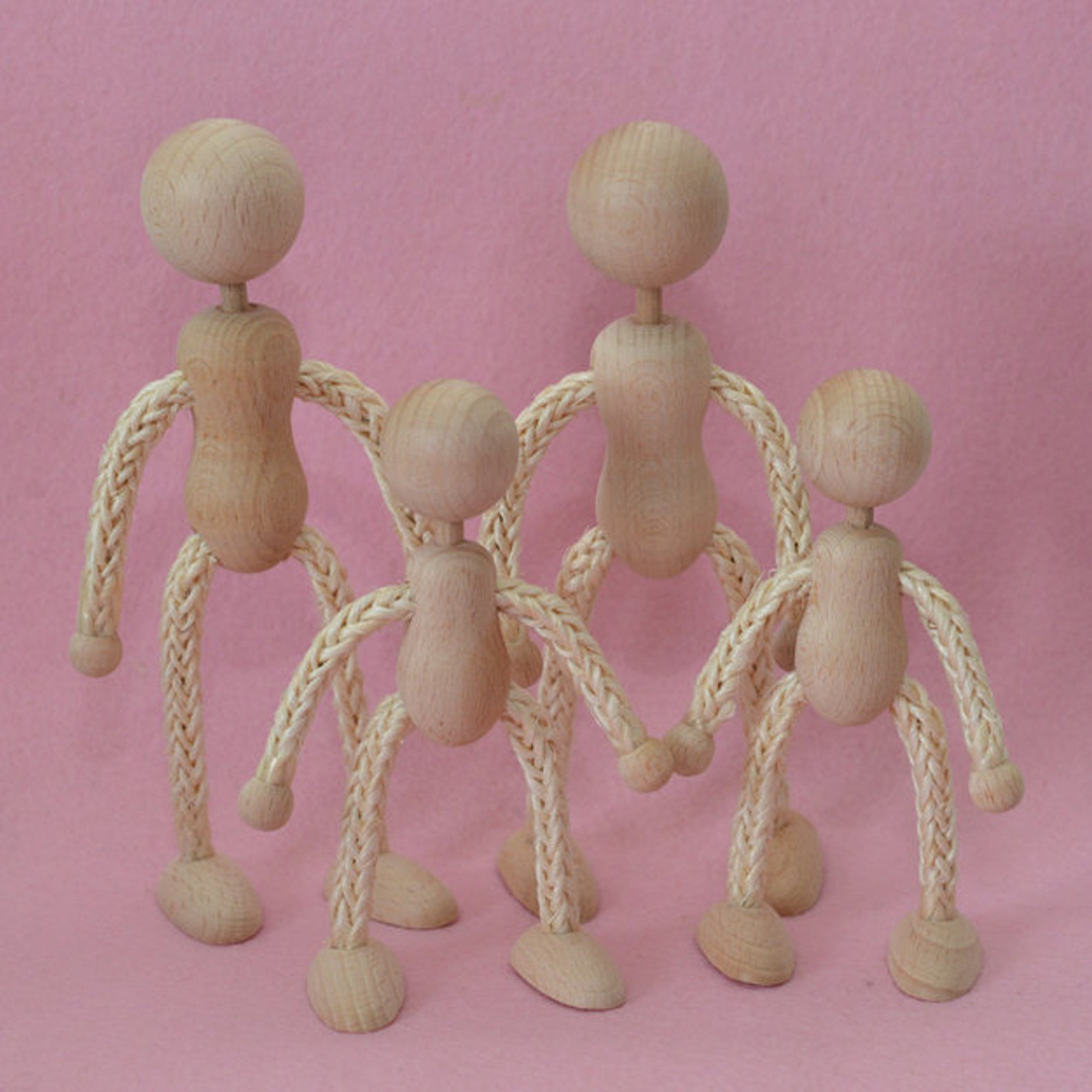 Bendy Doll Family Dollhouse Doll Base Wood Figures Rope Etsy