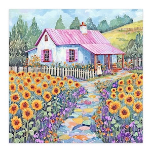 Folk Art Watercolor Cottage Note Cards, Set of 10
