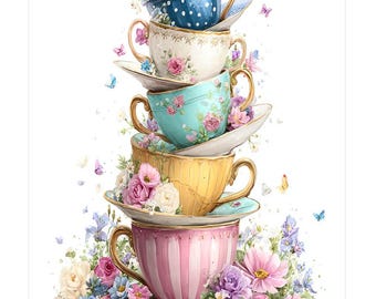 Vintage Tea Cups Note Card Series, Set mit 10 Karten