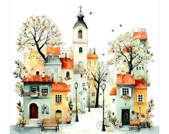 Spring Town, 8" x 8" prints