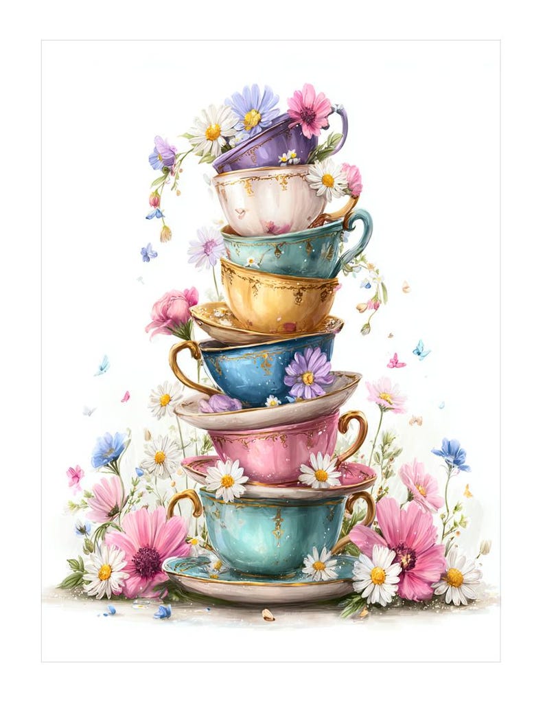 Vintage Tea Cups Note Card Series, Set of 10 Cards - Etsy