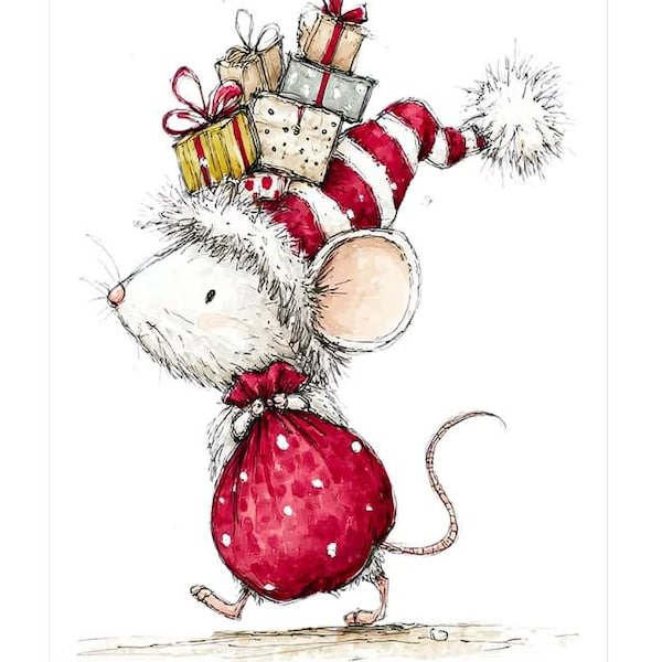 Christmas Mouse Note Card Series, Set of 18