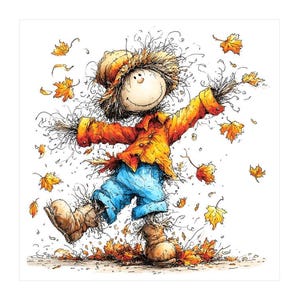 Quirky Watercolor Scarecrow Note Card Series, Set of 15