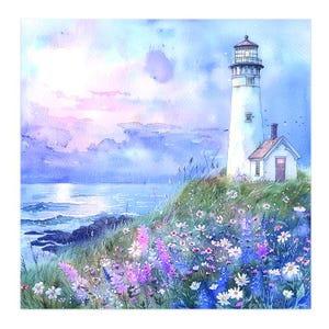 Serie de 8 tarjetas con notas "Faro romántico y pacífico"