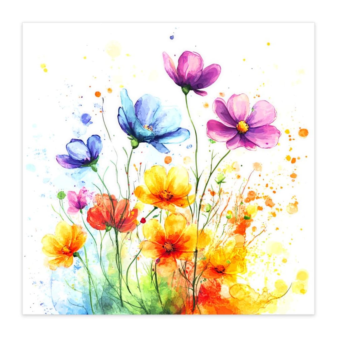 Splashy Watercolor Wildflowers Note Card Series, Set of 10 Cards - Etsy