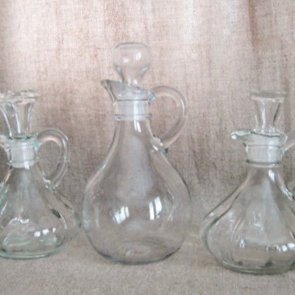 Vintage Glass Cruet  / Glass Cruet with Stopper / Vintage Bottle for Oil, Vinegar, Kitchen, Bath, Wedding or Reception Decor