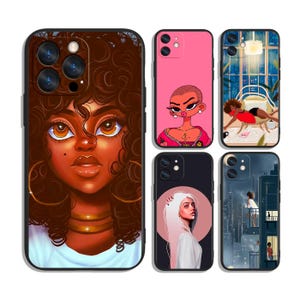 Melanin schwarze Mädchen-Hülle für iPhone und Samsung - Schützend und stilvoll - Passend für die meisten Modelle - einzigartiges gedrucktes Design