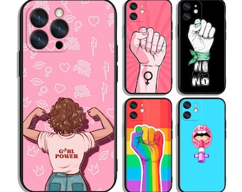 Etui z feministycznym symbolem siły dziewcząt na iPhone'a i Samsunga – ochronne i stylowe – pasuje do większości modeli – z unikalnym nadrukiem