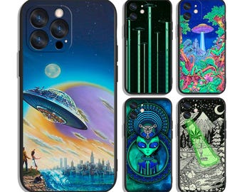 UFO Alien Cosmic Space Style Case for iPhone & Samsung – Protective and Stylish - Fits Most Models - Unique Printed Design