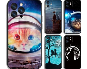 Space Moon Cute Cats Cartoon Art Case for iPhone & Samsung – Protective and Stylish - Fits Most Models - Unique Printed Design