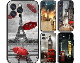 Etui z zawieszką Paris Love Meets London na iPhone'a i Samsunga – ochronne i stylowe – pasuje do większości modeli – z wyjątkowym nadrukiem