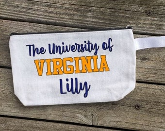Personalized UVA/University of Virginia/white zipper bag/make up bag/pencil bag