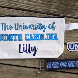 UNC Bundle comes with sticker/University of North Carolina/Tarheels/Chapel Hill/white zipper bag/makeup bag/key fob/keychain/pencil bag