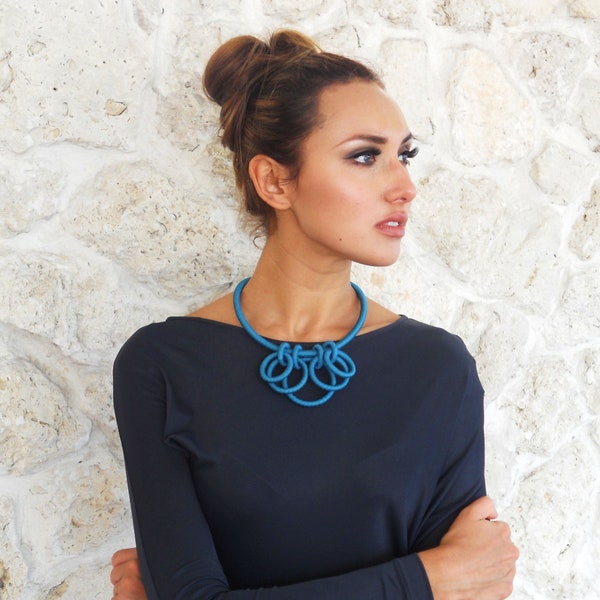 Statement Textile Necklace Teal