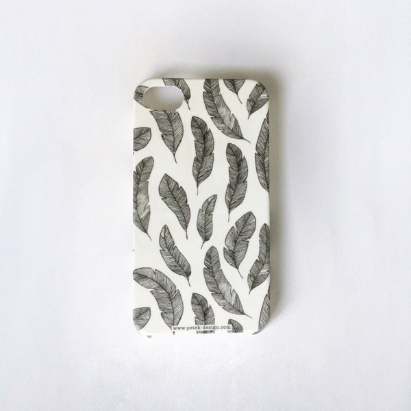 VENTA: Funda de teléfono Boho, caja de teléfono de plumas, accesorios de moda en blanco y negro Gadget. Funda para iPhone 5 - Funda para iPhone 4 - Samsung Galaxy S2 / S3