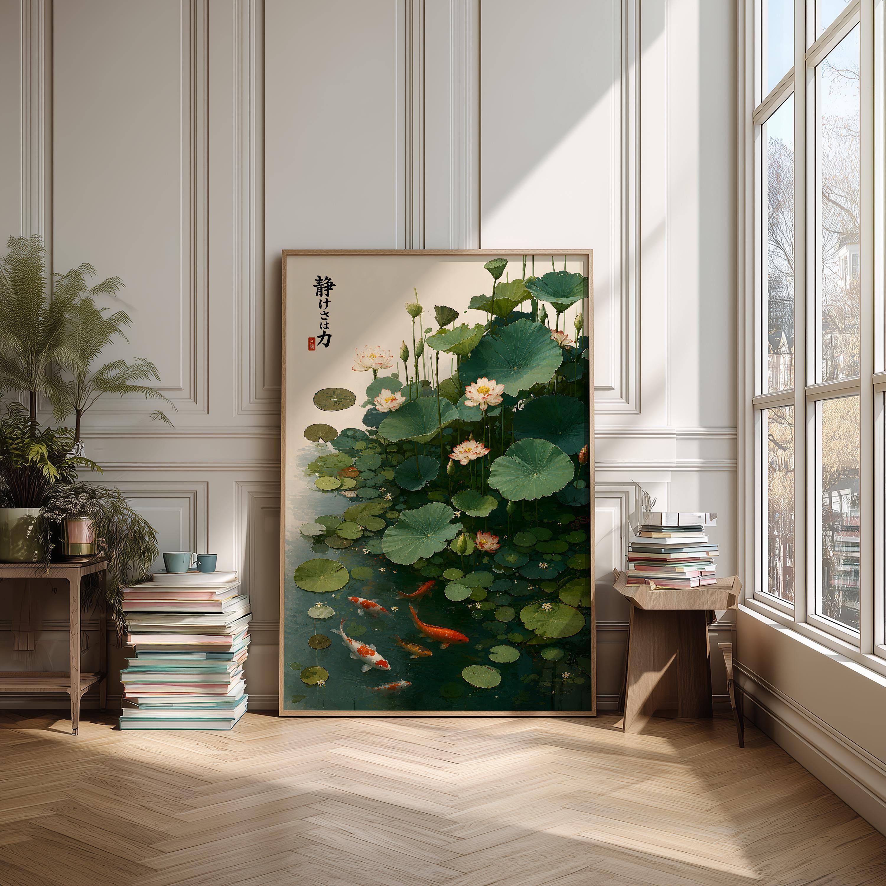 Lotus Pond Koi Fish Wall Art, Japanese-inspired Serene Botanical Print ...