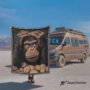 Bitcoin Ape Woven Blanket: Crypto Trader Throw, Blockchain Decor