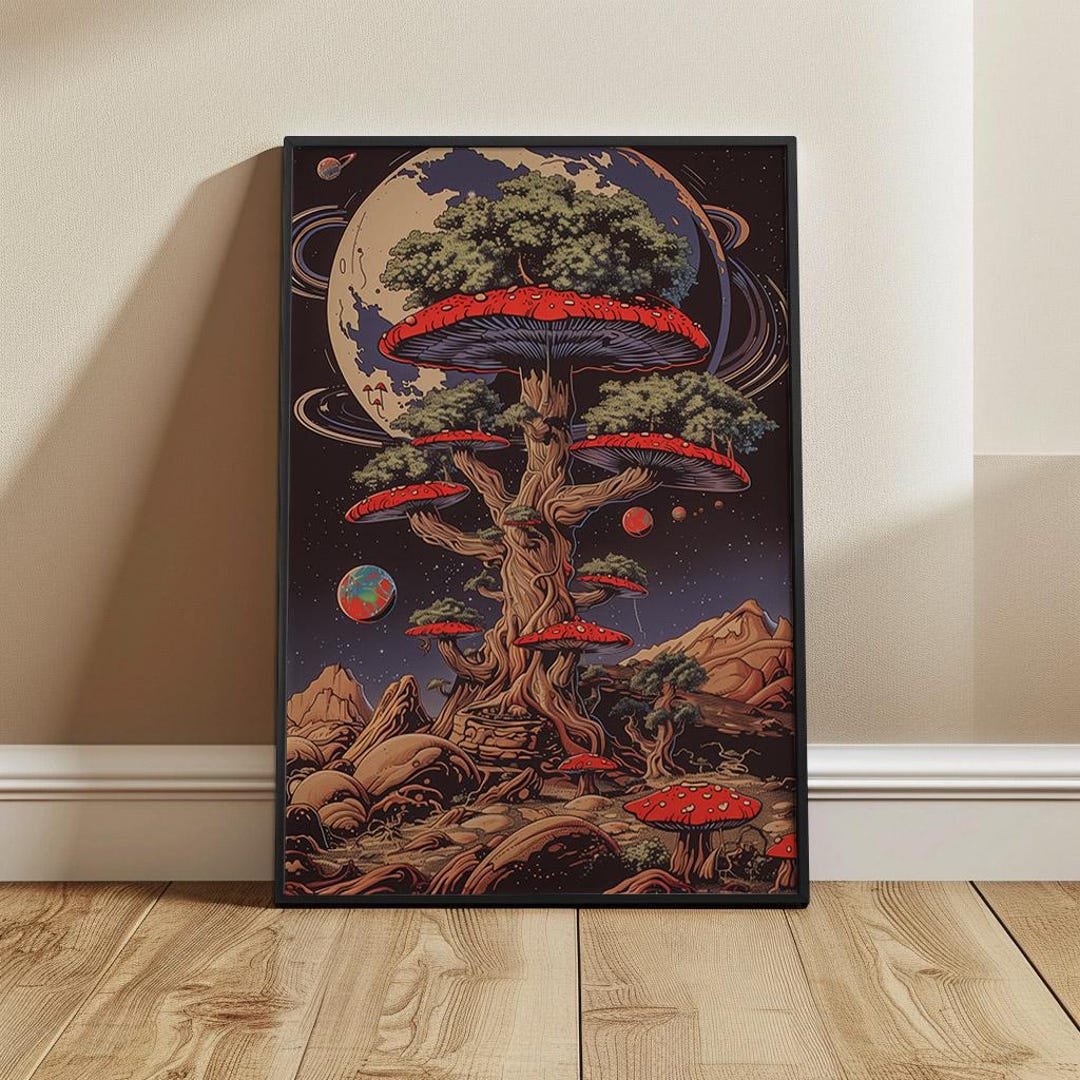 Psychedelic Bonsai Mushroom Poster, Trippy Ukiyo-e Wall Art, DMT ...