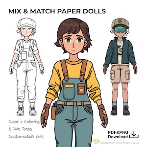 Papierpuppe zum ausdrucken - STEM Techniker Junge - Mix & Match Outfits - Papierpuppen für Kinder - DIY Montessori Aktivität - Ausgeschnittene Malseiten