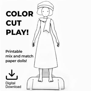 Paper Dolls zum ausdrucken – Mix and Match Kleidung– Ausgeschnittene Puppe– Malseiten– Lernspielzeug– DIY Quiet Water– Montessori Waldorf
