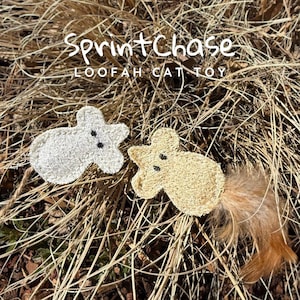 Eco Cat Toy Silvervine Infused Mouse with Feather Tail, Handmade from Loofah cat product, Chase and Chew toy, Cat lover gift, Pet buddy image 1