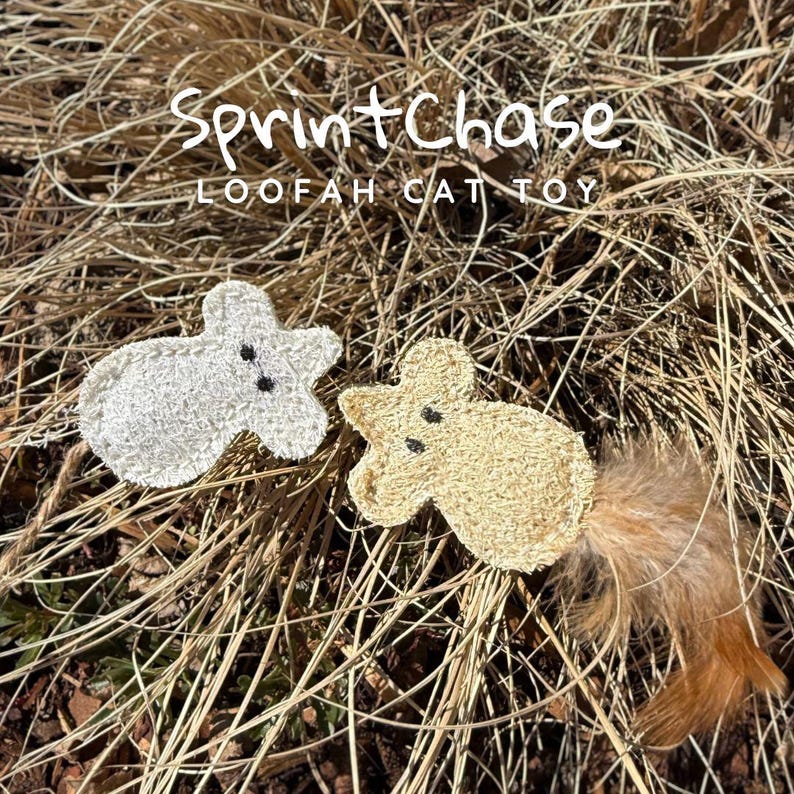 Eco Cat Toy Silvervine Infused Mouse with Feather Tail, Handmade from Loofah cat product, Chase and Chew toy, Cat lover gift, Pet buddy image 1