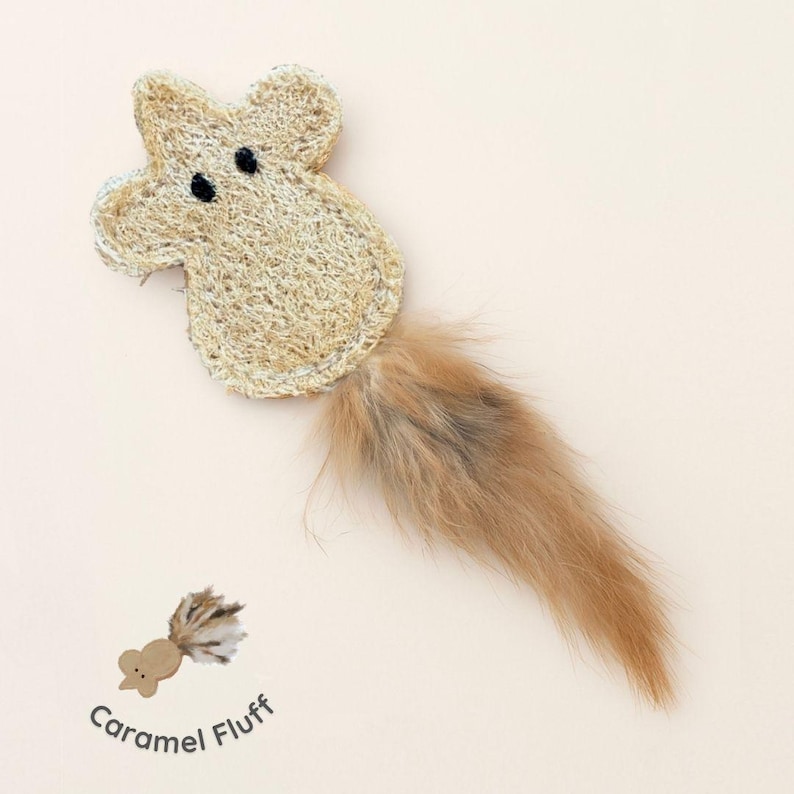 Eco Cat Toy Silvervine Infused Mouse with Feather Tail, Handmade from Loofah cat product, Chase and Chew toy, Cat lover gift, Pet buddy image 8