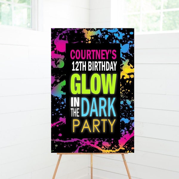 Glow in the Dark Birthday Party Welcome Sign, Birthday Party Decor, Foam Board Sign