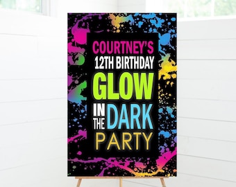 Glow in the Dark Birthday Party Welcome Sign, Birthday Party Decor, Foam Board Sign