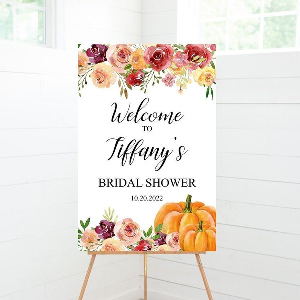 Fall Bridal Shower Welcome Sign, Fall Floral and Pumpkins, Bridal Shower Decorations, Foam Board Sign