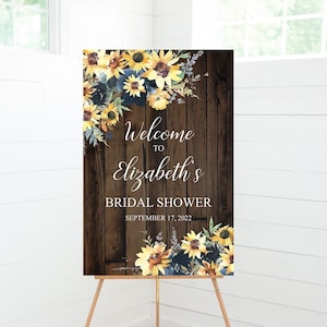 Rustic Sunflower Bridal Shower Welcome Sign, Faux Wood, Bridal Shower Décor, Foam Board Sign