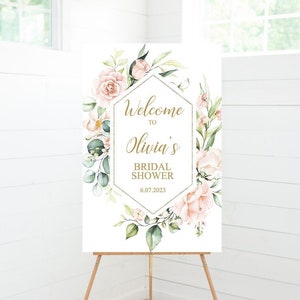 Bridal Shower Sign, Welcome Sign, Blush Pink Floral, Gold Geometric, Bridal Shower Decorations, Foam Board Sign