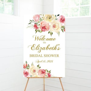 Bridal Shower Sign, Welcome Sign, Pink Floral, Yellow Floral, Bridal Shower Décor, Foam Board Sign