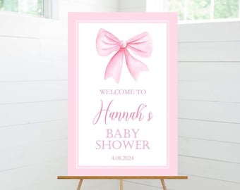 Pink Bow Ribbon Baby Shower Welcome Sign, Pretty in Pink, Baby Shower Decor, Foam Board Sign