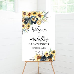 Sunflower Baby Shower Welcome Sign, Baby Shower Decor, Gender Neutral Baby Shower, Foam Board Sign image 1