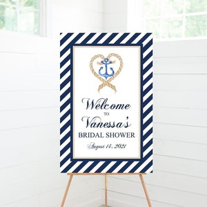 Nautical Bridal Shower Welcome Sign, Rope Heart and Anchor, Bridal Shower Decor, Foam Board Sign