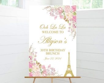 Floral Paris Birthday Party Welcome Sign, Birthday Party Decor, Foam Board Sign