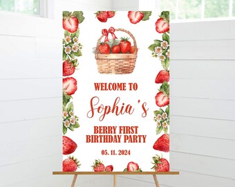 Strawberry Birthday Party Welcome Sign, Birthday Party Decor, Berry First Birthday, 1st Birthday, Foam Board Sign